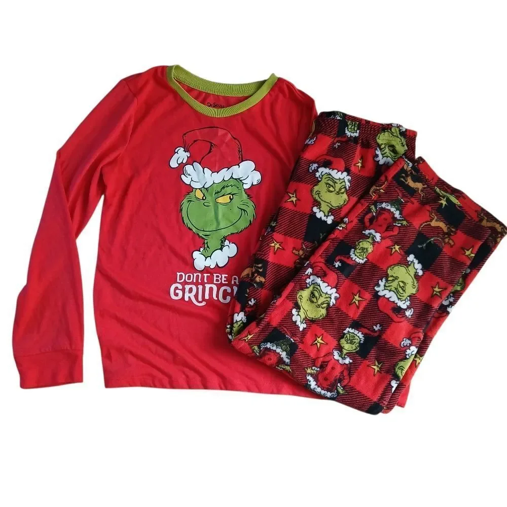 Dr. Seuss Grinch Pajama Set - Long Sleeve Fleece New No Tags Size Small - Picture 3 of 12